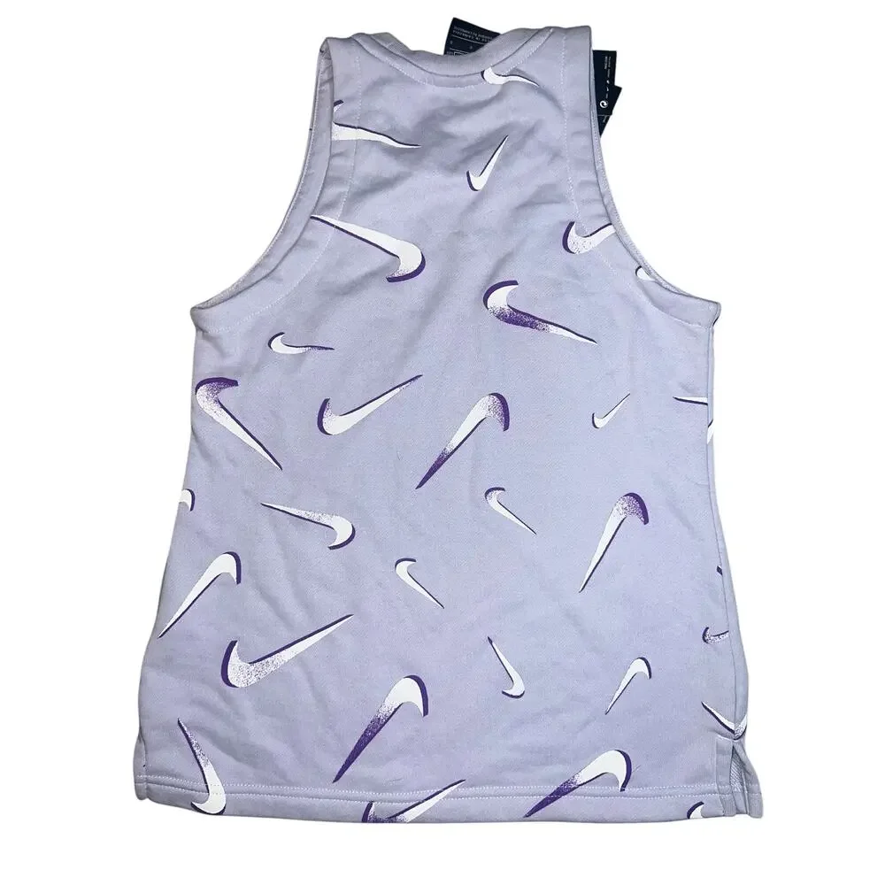 Nike Girl's Purple French Terry White All Over Swoosh Tank Top size Large NEW